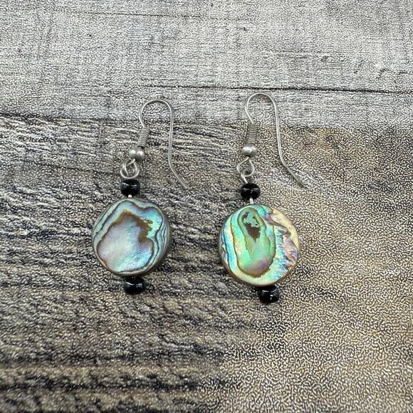 Artisan Jewelry - Artisan Silver Tone Dangle Earrings Blue and Black Gemstone Charm